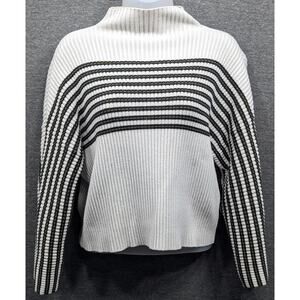 URBAN OUTFITTERS Womens Sweater - White, Stripe, Ribbed, Cropped, Mock Neck, M